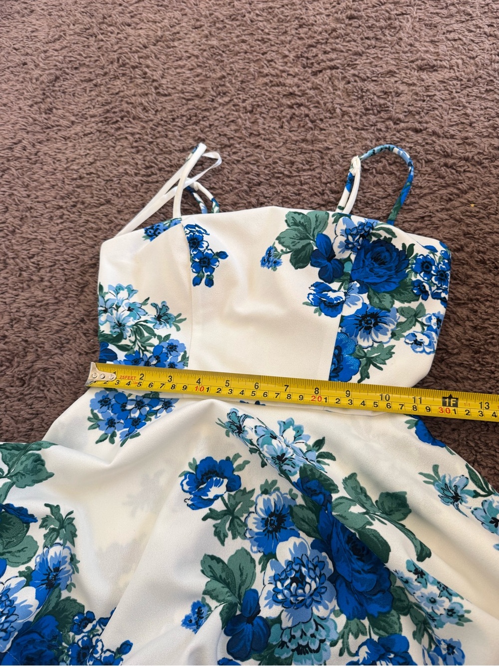 B. Darlin Blue White Floral Fit Flare Dress Peplum Mini Tiered 1 / 2 - Picture 11 of 11